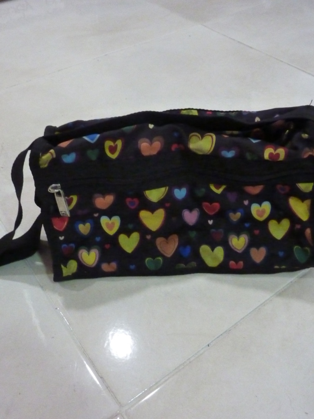 GAL Zippered Nylon Purse Bag Travel Hearts Love Used 11 X 6.5''